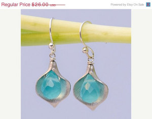 Silver Plated Plated Brush Textured Calla Bead with a Blue Quartz drop Earrings