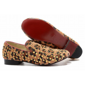 Gold Leopard Christian Louboutin Rollerboy Flat Spikes Womens Flat Red Sole Shoes