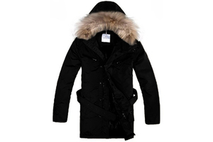 Moncler Men Fur Long Down Coat Black