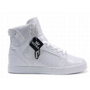 supra skytop all white patent women skate sneakers