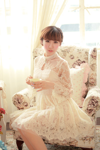 Pretty Kawaii Princess Cute Sweet Dolly Lolita Slim Long Sleeve Lace Dress white