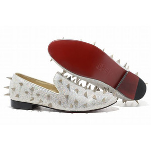 Silver Christian Louboutin Rollerboy Silver Spikes Womens Flat Red Sole Shoes