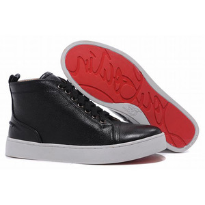 Black Leather Christian Louboutin Rantus Orlato High Top Mens Red Sole Shoes