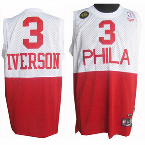 Reebok Phila Iverson #3 White Red NBA Swingman Jersey Red Numbers