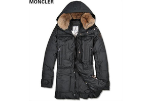 Moncler Men Fur Long Down Coat Hooded Black