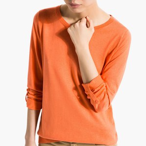 ROUND NECK SWEATER WITH BUTTON TAB SLEEVES