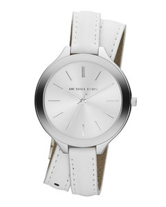 Michael Kors Slim Silver Color Double-Wrap Stainless Steel/Leather Runway Watch