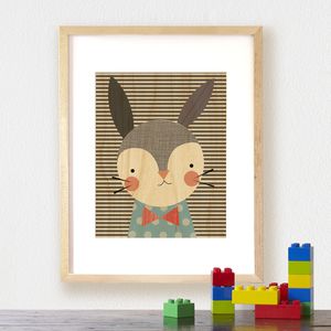 Petit Collage Large Unframed Print on Wood Dapper Rabbit | eBay