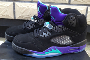 Black/New Emerald/Grape Ice Custom Jordans Retro 5 "Black Grape" Sample Shoes