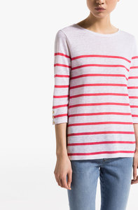 STRIPED T-SHIRT WITH BUTTON SLEEVES