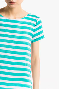 STRIPED COTTON AND SILK T-SHIRT WITH BUTTON BACK