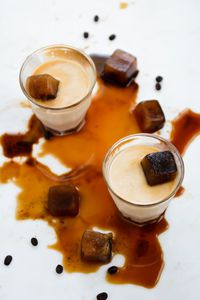 milk with iced coffee cubes