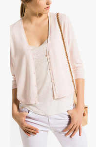 SHORT V-NECK CARDIGAN IN 100% GASSED COTTON