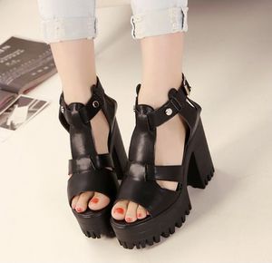 Black Peep-toe One-buckle Chunky Sandals