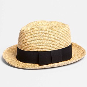 Hat with black ribbon trim