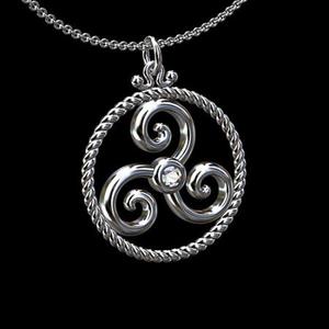 White Gold Diamond Triskelion Triskele Pendant Necklace