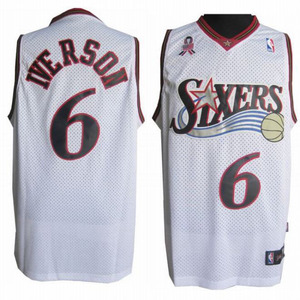 Allen Iverson #6 White NBA Sixers Swingman Jersey Black Red Numbers