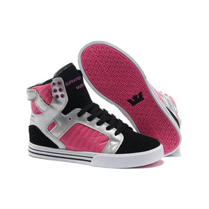 Women Black and Silver Supra Shoes Chad Muska Skytop High Tops