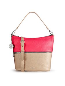 COLOR BLOCK LEATHER BUCKET HOBO