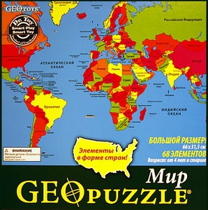 GEOpuzzle Мир. Карта мира с элементами в форме стран Geotoys 68 деталей (рус.)