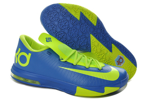 Womenˊs "Blue/Neon Green" Nike KD 6 (VI) Kevin Durant Athletic Sneakers