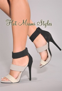 Black Color-Block Straps High Heel Sandals