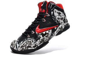 University Red/Black/White Big Kids Air Zoom LeBron James XI Graffiti Athletic Shoe