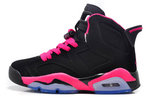 Air Retro Nike Jordan 6 Sports Shoes Female Size Black and Fusion Pink Colorway