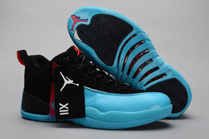 Mens Nike Jordan Low-Top Retro 12 Athletic Shoes "Gamma Blue" Black Colorway