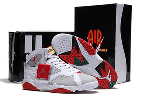 Red and White Grey Air Jordan 7 Hare Shoes Men