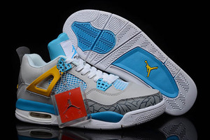 New Style Jordan Brand Shoes Retro 4 In Light Blue & Wolf Grey &　Cement Grey & True Yellow & White Colorways - Detailed Look