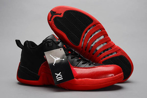 Low - Jordan Brand Air Retro XII 12 Mens Black/Varsity Red Colorway Training Shoes - "Flu Game"