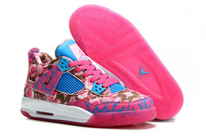 Womens Air Michael Jordan 4 Retro White and Blue with Pink Flowers Colorway Nike Sneakers