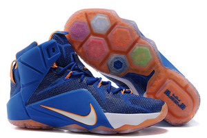 Nike Navy Blue Orange with White Air Max King LeBron 12 Sneakers for Men