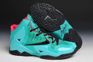 Mens Teal Green with Pink/Black New Arrivals Nike Air LeBron 11 Sports Trainers