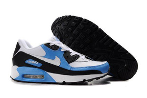 Nike Running Air Max 90 Leather White White Black Vivid Blue Sneakers Mens