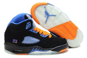 Heads Up: Kids Nike Jordan 5 Retro - Black &　Royal Blue & Orange Basketball Sport Shoes