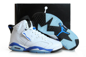 Womens Retro Jordan 6 Black/Sport Blue-White Ladies Trainers Online Sale