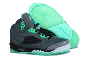 Jordans Retro V (5) "Green Glow" Mens Sneakers Black/Grey Colors