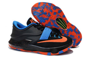 Popular Nike Brand Kevin Durant Black Orange Blue Color Mens KD 7 Trainers