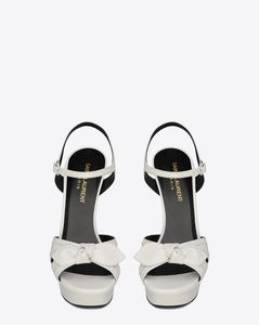 SAINT LAURENT BIANCA 105 BOW SANDAL IN DOVE WHITE LEATHER