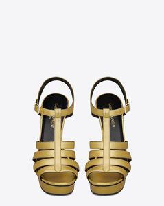 SAINT LAURENT BIANCA 105 T-STRAP SANDAL IN GOLD METALLIC LEATHER