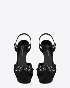 SAINT LAURENT BIANCA 105 STUDDED BOW SANDAL IN BLACK LEATHER AND CRYSTAL STUDS