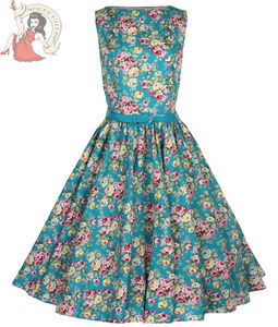 Lindy Bop 50's Audrey Vintage Floral Summer Dress Turquoise