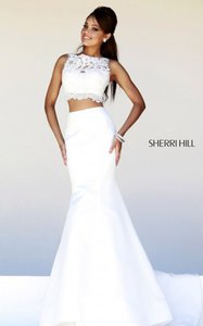 Daring Sherri Hill 21372 White Lace Prom Dress Two-piece