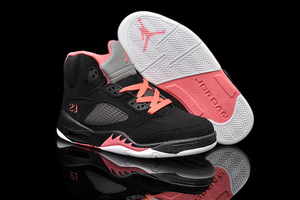 Nike Jordan V 5 Shoes In Black/Alarming Red Color Kids Size 5528