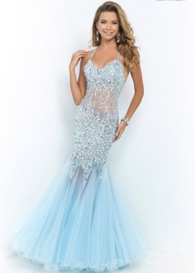 Blush Ice Blue Beaded Straps Illusion Dress