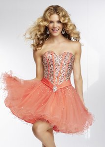 Coral Strapless Beaded Corset Party Dress