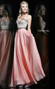 Coral Sherri Hill 1923 Chiffon Strapless Prom Dress 2015