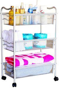 Metal Mesh Rolling Cart, Silver